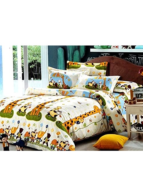 Kitch Deco Glace Cotton Nursery Print Single Bed Reversible Kids Comforter Set1 Single Bed Comforter1 Single Bedsheet and 1 Pillow Cover180 TC Giraffes