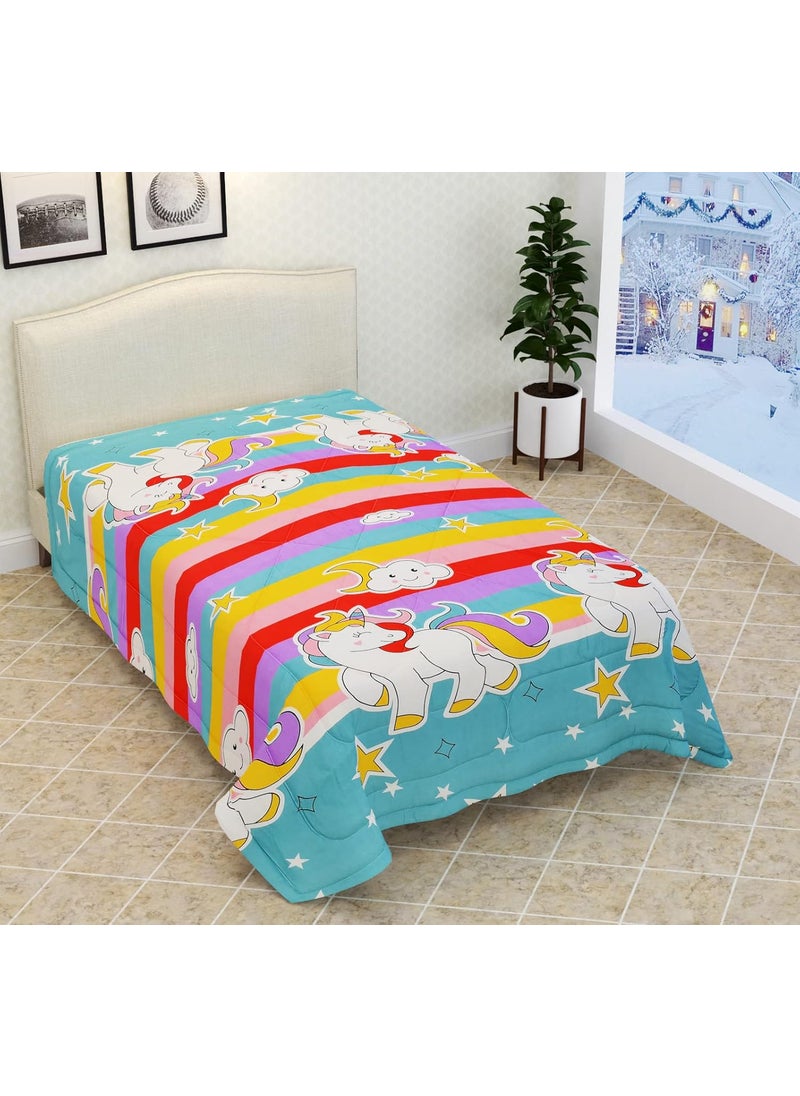 Kitch Deco Glace Cotton Single Bed Reversible Babies Kids ComforterDoharQuilt 200 GSM 60x90 Inches Star Moon Unicorn