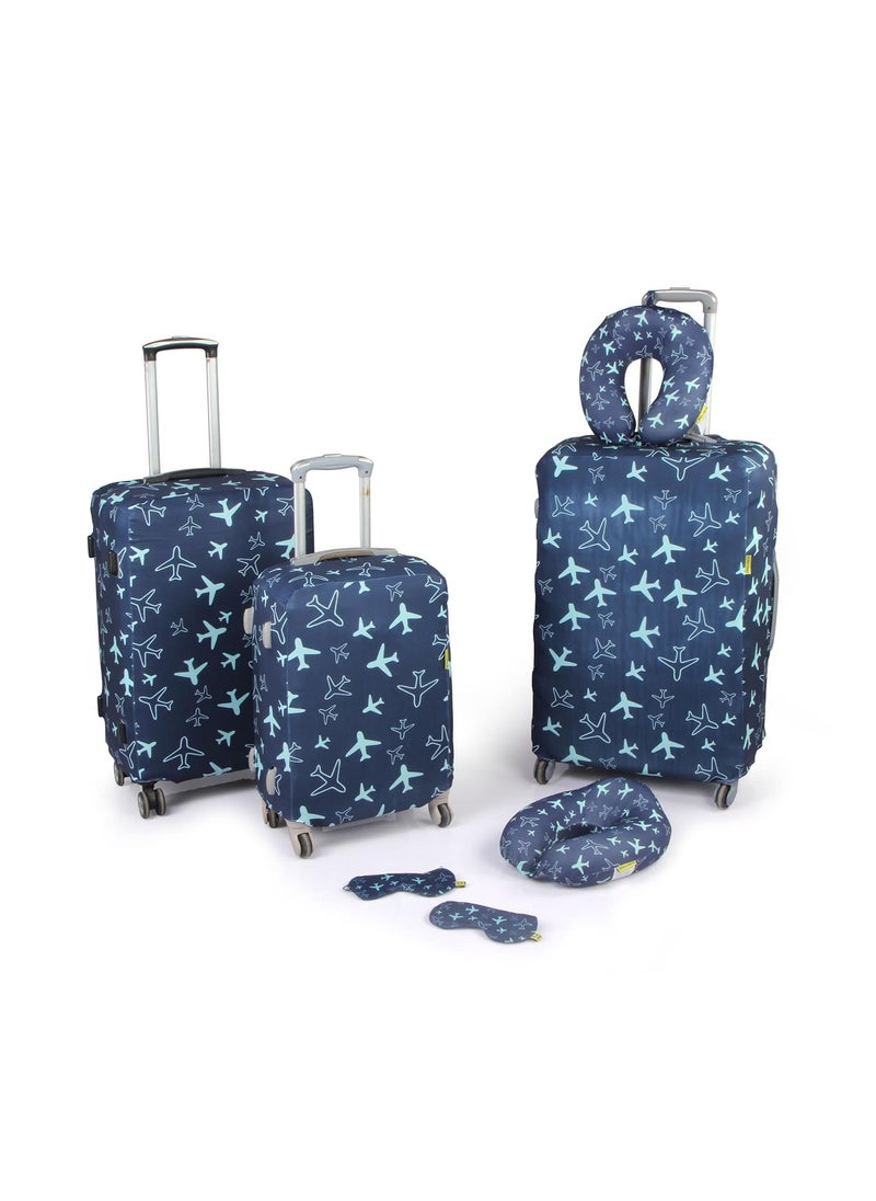 ORKA TRAVEL Couple Combo Luggage Sleeve Cover Only 3 Sizes with 2 Memory Foam High Back U Neck 2 Printed Eye Mask Suitcase Bag Not Included in This Product