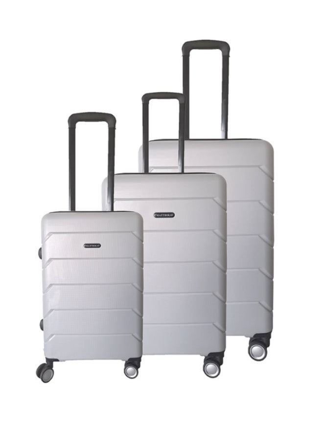 Gai Mattiolo 4-Wheeled Trolley Bag, PP Material, Italian Design, Lightweight and Durable Travel Suitcase, Set of 3, Silver