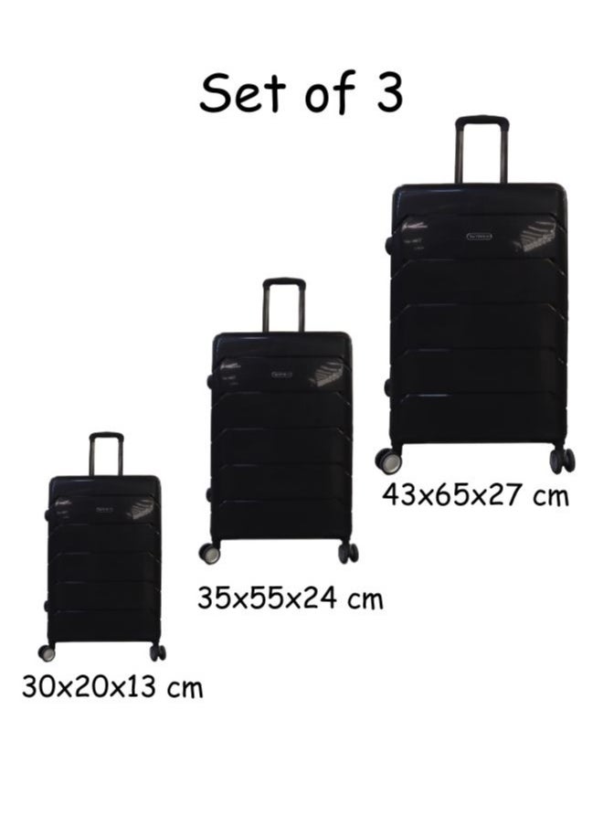 Gai Mattiolo 4-Wheeled Trolley Bag, PP Material, Italian Design, Lightweight and Durable Travel Suitcase, Set of 3, Black