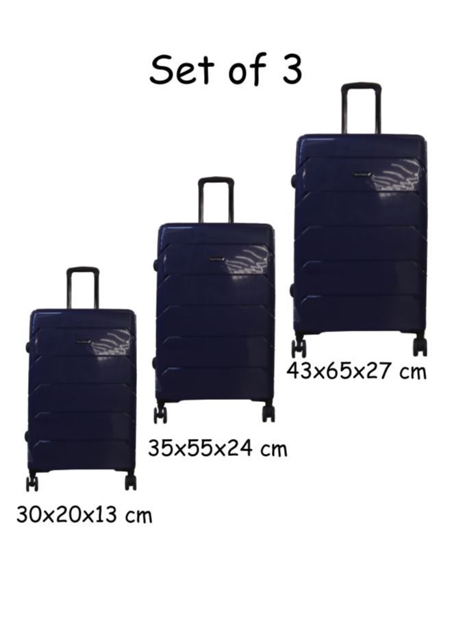 Gai Mattiolo 4-Wheeled Trolley Bag, PP Material, Italian Design, Lightweight and Durable Travel Suitcase, Set of 3, Navy