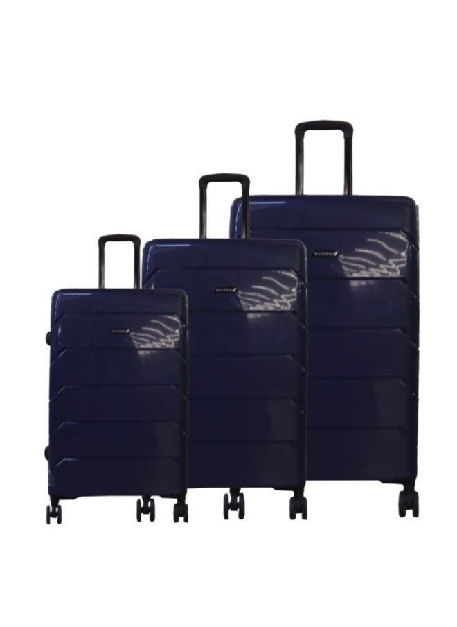 Gai Mattiolo 4-Wheeled Trolley Bag, PP Material, Italian Design, Lightweight and Durable Travel Suitcase, Set of 3, Navy