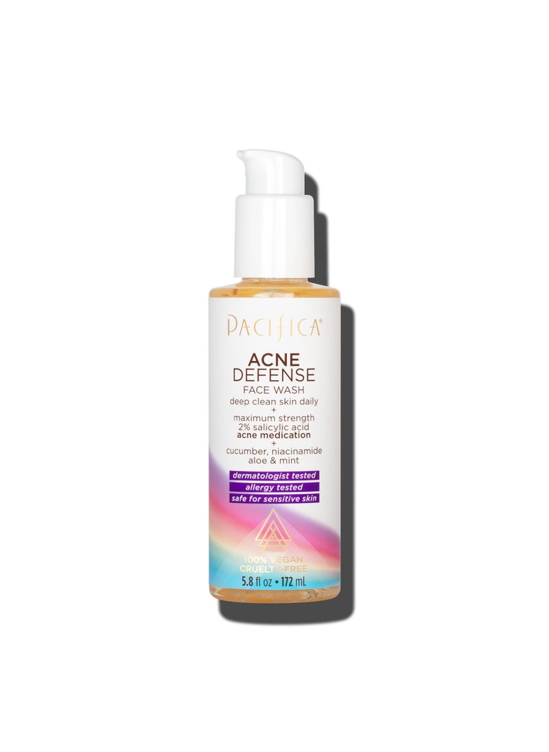 Pacifica Acne Defense Face Wash - Deep Pore Purifying Face Cleanser - w/ 2% Salicylic Acid, Pore Reducing Niacinamide & Inflammation Reducing Cucumber - for Sensitive Skin Vegan Dermatologist Tested
