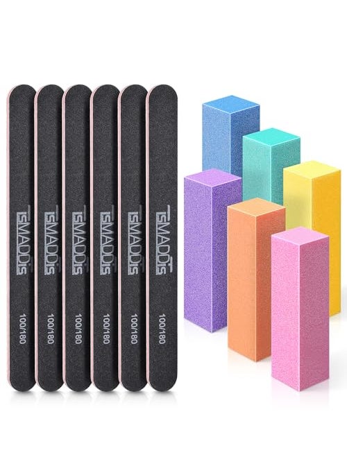 TsMADDTs Nail Files and Buffers Professional Manicure Tools Kit Rectangular Art Care Buffer Block Tools 100 180 Grit 12PCSBlack