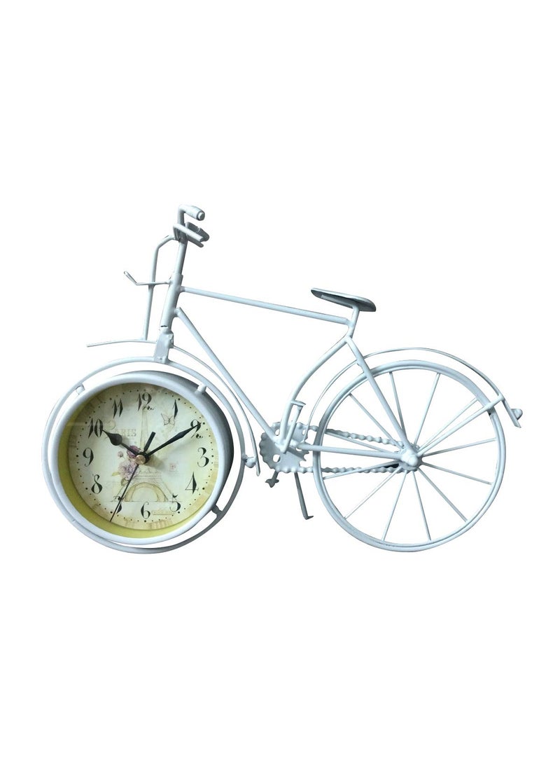 Gifts Byte Table Top Showpiece Metal Contemporary Design Bicycle with Clock White