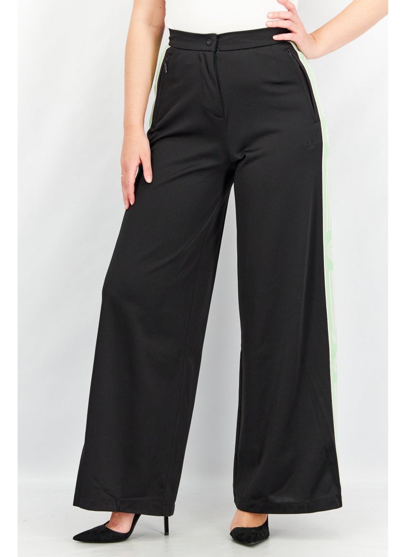 Women Loose Fit Wide Leg Pants, Black Combo