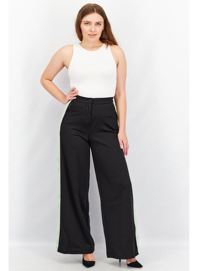 Women Loose Fit Wide Leg Pants, Black Combo