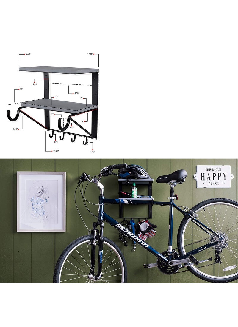 INDIAN DECOR 16100 Wall Mounted Bicycle Storage Rack Shelf Horizontal Bike Hook Holder with Shelves Gray