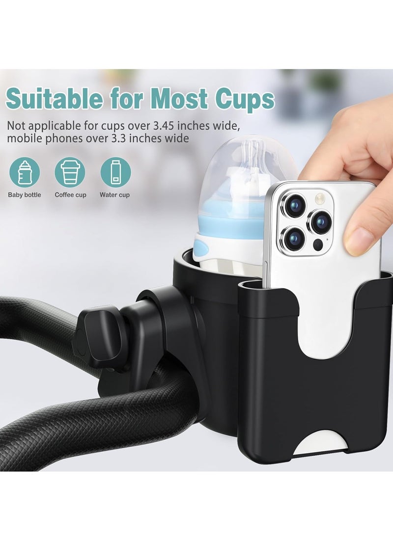 Stroller Cup Holder with Phone Holder, Universal Bottle Holder for Wheelchair, Walker, Bike, Scooter, Stroller Accessories for Uppababy, Nuna, Bugaboo, Doona, Gifts for Women, Mom, Men