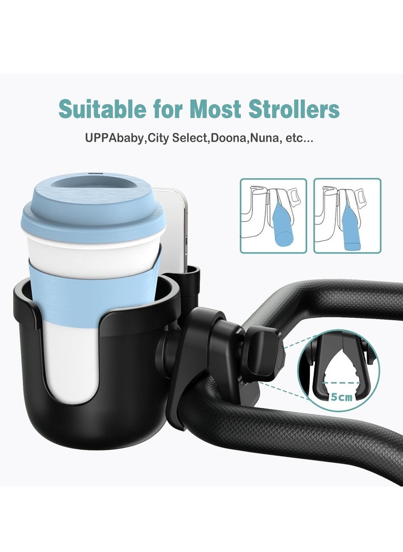 Stroller Cup Holder with Phone Holder, Universal Bottle Holder for Wheelchair, Walker, Bike, Scooter, Stroller Accessories for Uppababy, Nuna, Bugaboo, Doona, Gifts for Women, Mom, Men