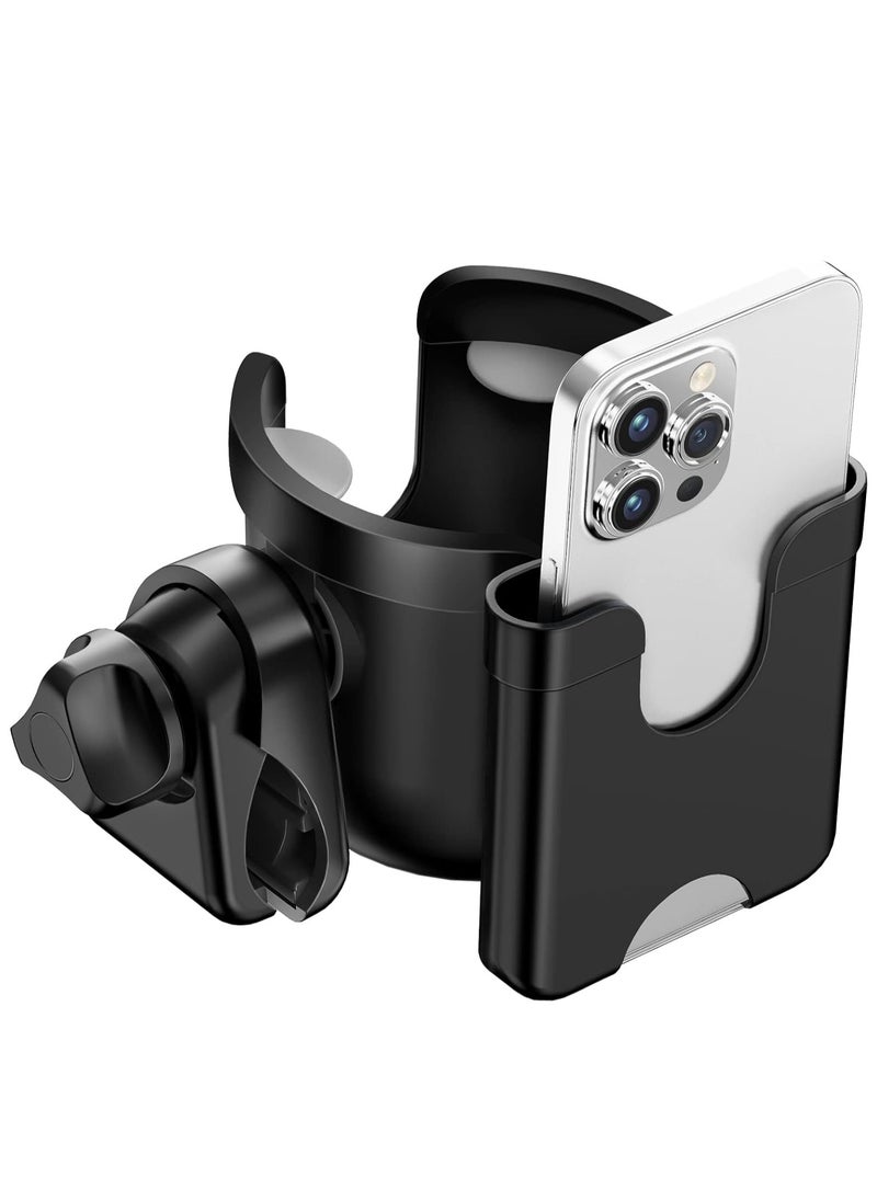 Stroller Cup Holder with Phone Holder, Universal Bottle Holder for Wheelchair, Walker, Bike, Scooter, Stroller Accessories for Uppababy, Nuna, Bugaboo, Doona, Gifts for Women, Mom, Men