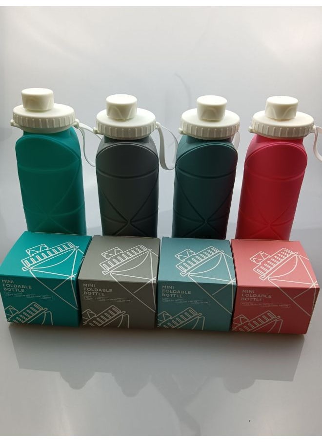Portable Outdoor Sports Silicone Folding Water Bottle 600ml Travel Cycling Cup Compression Expandable Collapsible Drinking Cup-Color:Grey-Capacity:600ML