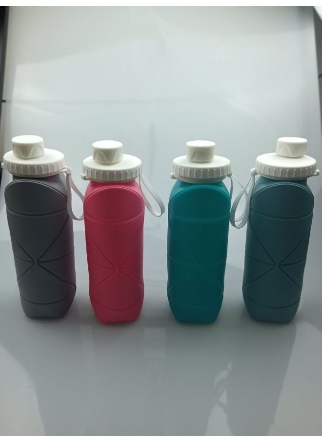 Portable Outdoor Sports Silicone Folding Water Bottle 600ml Travel Cycling Cup Compression Expandable Collapsible Drinking Cup-Color:Grey-Capacity:600ML