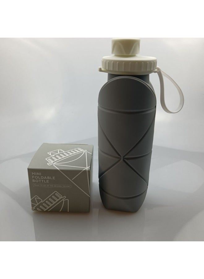 Portable Outdoor Sports Silicone Folding Water Bottle 600ml Travel Cycling Cup Compression Expandable Collapsible Drinking Cup-Color:Grey-Capacity:600ML