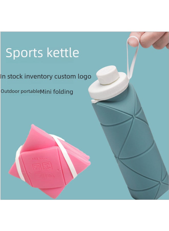Portable Outdoor Sports Silicone Folding Water Bottle 600ml Travel Cycling Cup Compression Expandable Collapsible Drinking Cup-Color:Grey-Capacity:600ML