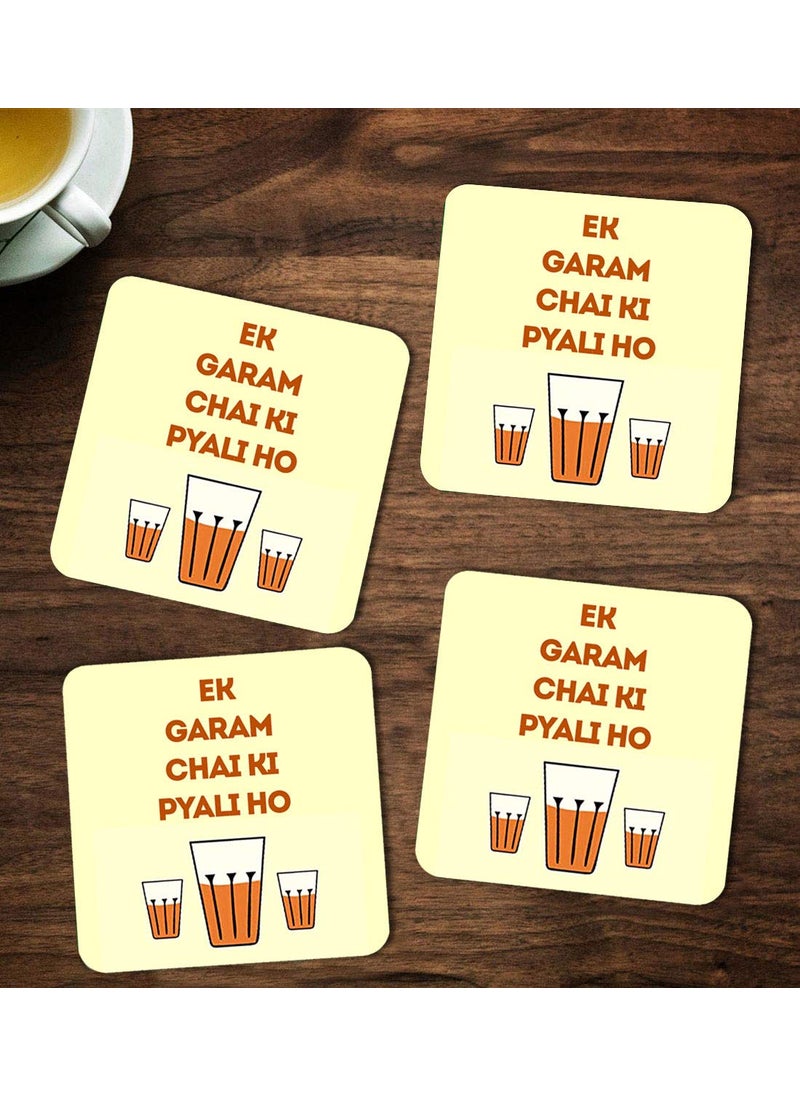 ASHVAH Ek Garam chai ki pyali ho PrintTypography TeaCoffee MugDesigner Handmade Wooden Coaster Set for Home Kitchen Office Desk Set of 4 Square 10cm