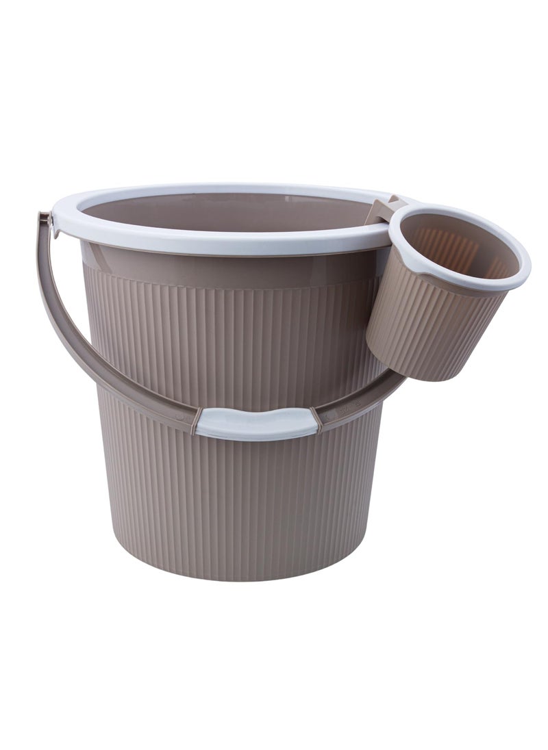 Dhwani Enterprise Plastic Round Double Moulded Unbreakable 25 LTR Bucket 15 LTR Mug Bathroom Set Ivory Brown