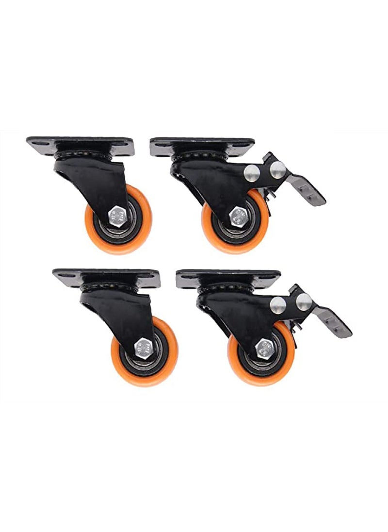Caneuf Pack of 4 with Brakes 2 WithoutSoft Rubber Swivel Orange Caster Wheel with 360 Degree Rotation Wheel15 Inch