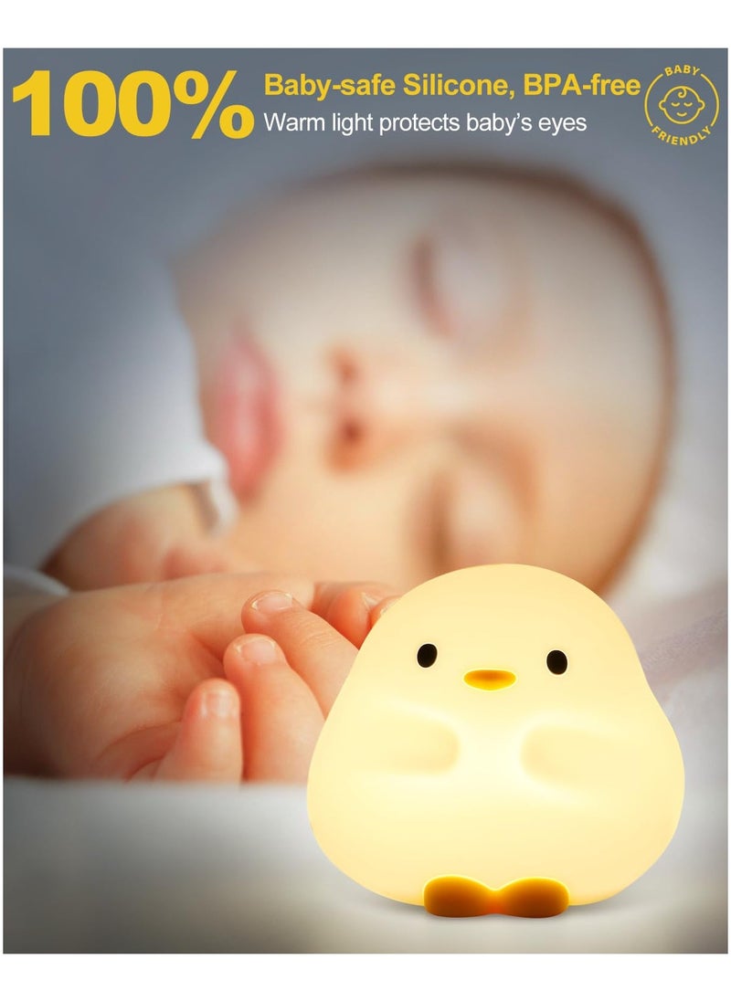 LED Cute Duck Night Light, Squishy Silicone Nightlight for Baby Nursery with 30 Minutes Timer, Rechargeable Bedside Lamp with Touch Control, Cute Gifts Stuff for Boys Girls Baby Children