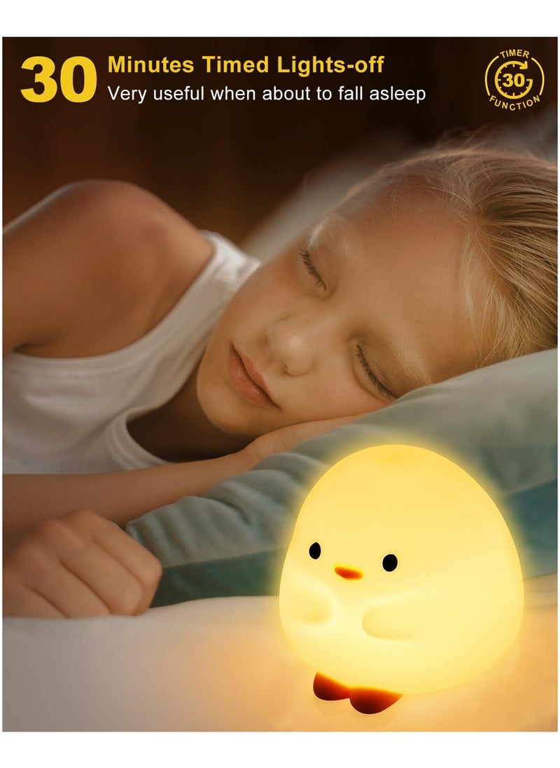 LED Cute Duck Night Light, Squishy Silicone Nightlight for Baby Nursery with 30 Minutes Timer, Rechargeable Bedside Lamp with Touch Control, Cute Gifts Stuff for Boys Girls Baby Children