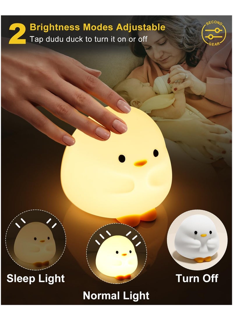 LED Cute Duck Night Light, Squishy Silicone Nightlight for Baby Nursery with 30 Minutes Timer, Rechargeable Bedside Lamp with Touch Control, Cute Gifts Stuff for Boys Girls Baby Children