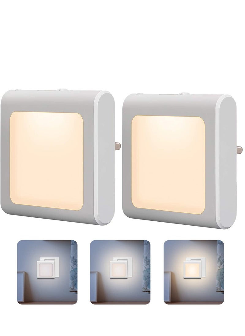 2 Pack Stepless Dimmable Night Light, Necomi LED Nightlights Plug in Wall with Auto Dusk to Dawn Sensor, Brightness Adjustable for Kids, Bedroom, Bathroom, Hallway, Stair, Kitchen, Warm White