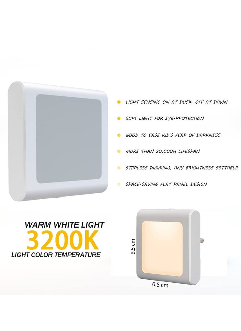 2 Pack Stepless Dimmable Night Light, Necomi LED Nightlights Plug in Wall with Auto Dusk to Dawn Sensor, Brightness Adjustable for Kids, Bedroom, Bathroom, Hallway, Stair, Kitchen, Warm White