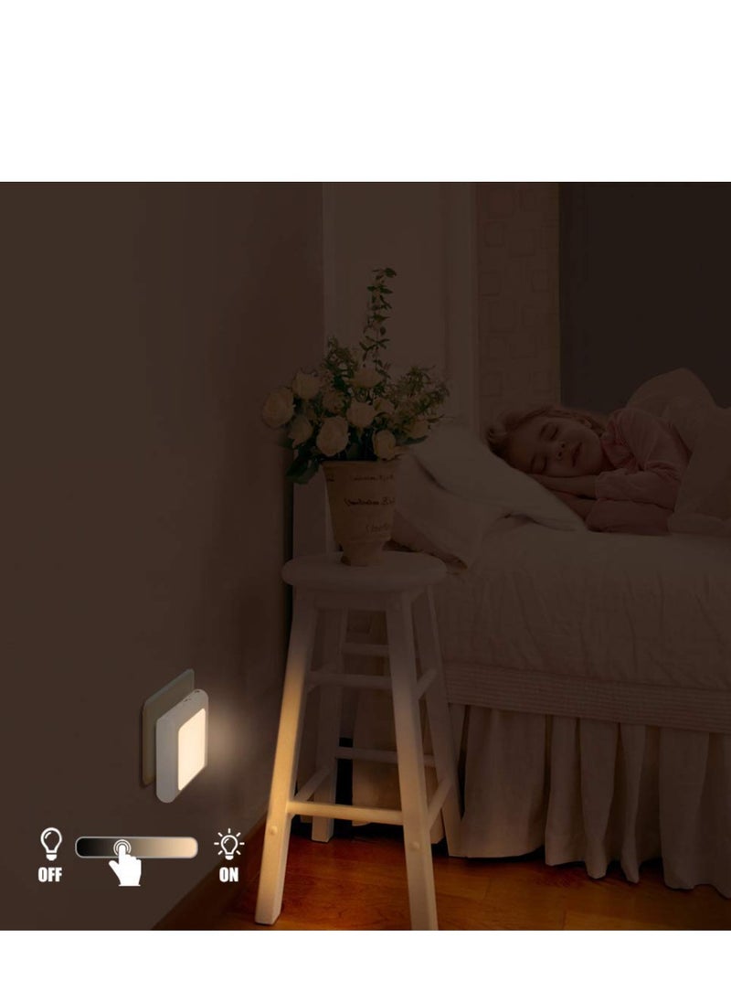 2 Pack Stepless Dimmable Night Light, Necomi LED Nightlights Plug in Wall with Auto Dusk to Dawn Sensor, Brightness Adjustable for Kids, Bedroom, Bathroom, Hallway, Stair, Kitchen, Warm White