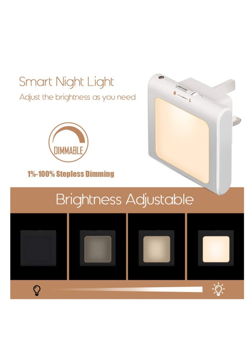 2 Pack Stepless Dimmable Night Light, Necomi LED Nightlights Plug in Wall with Auto Dusk to Dawn Sensor, Brightness Adjustable for Kids, Bedroom, Bathroom, Hallway, Stair, Kitchen, Warm White