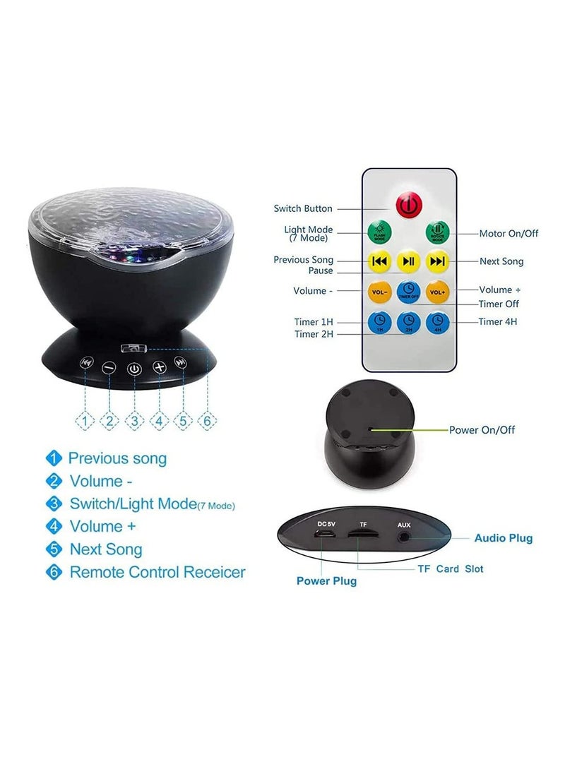 Ocean Wave Projector Night Light with Remote USB Speaker Colorful Bedside Lights Perfect for Kids Parties Birthdays and Holidays