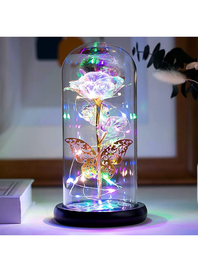 Hidak Night Lamp Rose Flower Gifts for Women Glass Rose Girlfriend Wife Friend Love Light Up Rose in a Glass Dome for Mothers Day Birthday Anniversary Multi Color