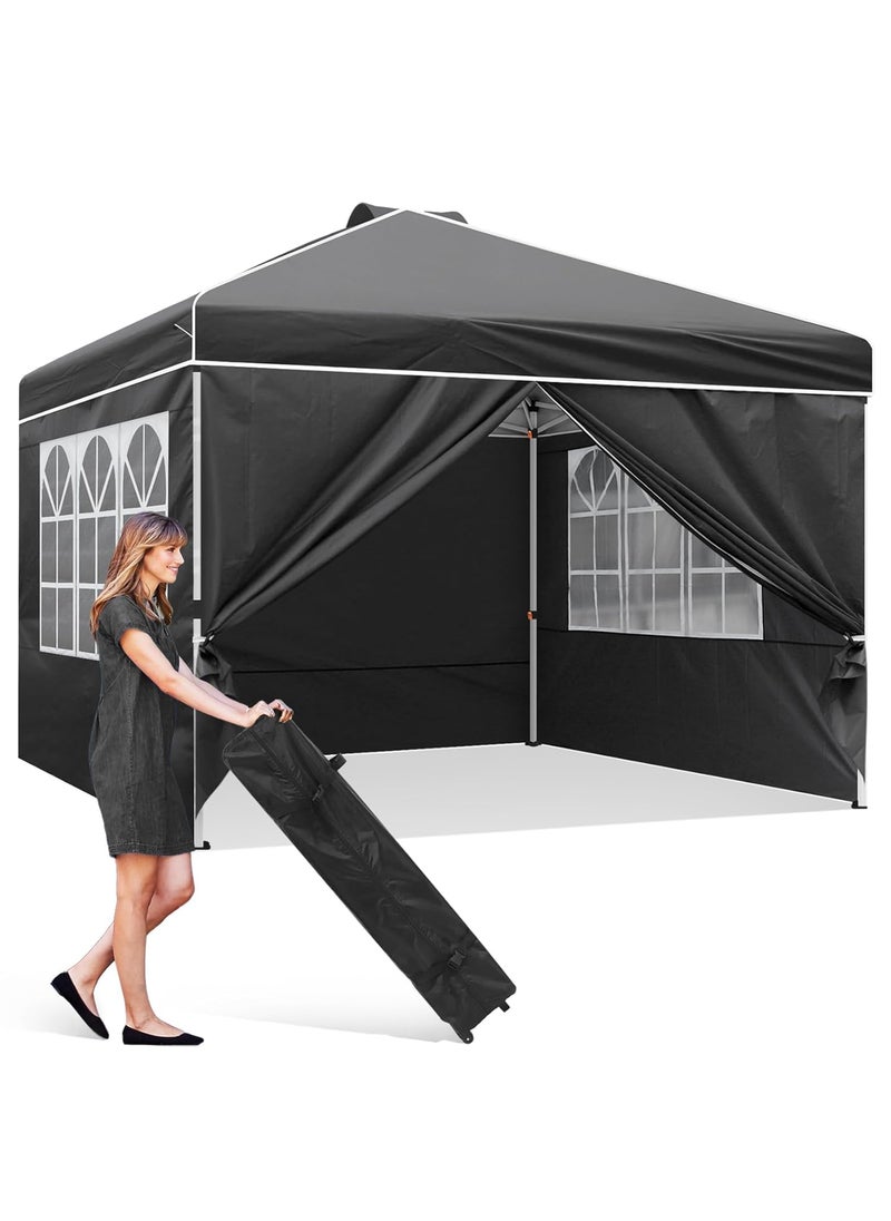 Seadra 10x10 Pop Up Canopy Instant Folding Outdoor Canopy Tent with Sidewalls and Windows Sun Protection for Vendor Events Outdoor Craft Show Farmers Markets Black