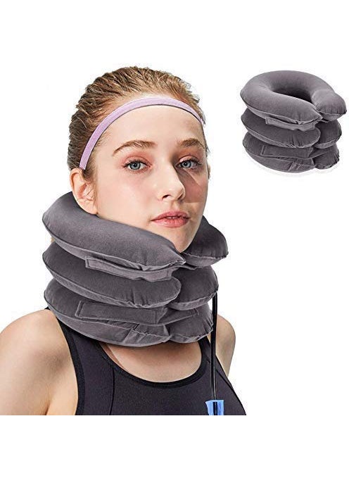 Urdhvamurti Cervical Neck Traction Air Bag with 3 Layer Inflatable Pillow for Neck Support and Relaxation Black