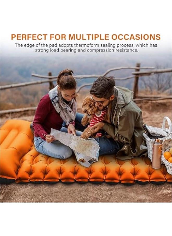 Camping Sleeping Pad, Ultralight Camping Mat with Pillow, Integrated Foot Pump Inflatable Sleeping Mat, Compact Size for Camping, Backpacking, Hiking - Orange