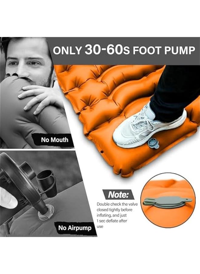 Camping Sleeping Pad, Ultralight Camping Mat with Pillow, Integrated Foot Pump Inflatable Sleeping Mat, Compact Size for Camping, Backpacking, Hiking - Orange