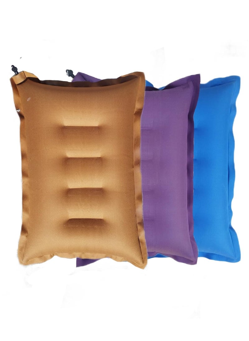 RAV Pack of 3 Cushion Sleeping Bag Backpacking Pillow Soft Comfortable Air Inflatable Travel Pillow Tourist Pillow Sleeping Tourist Pillow Color Multi Color