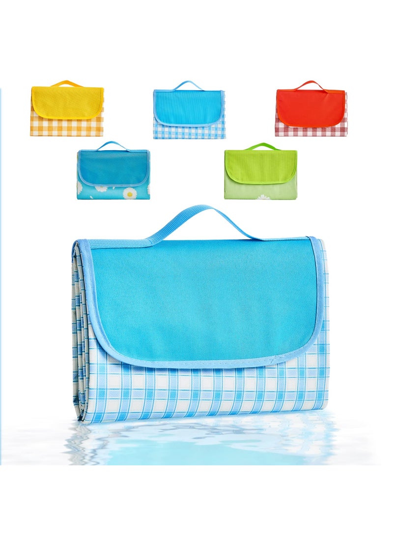 YMMGK Large Waterproof Picnic Blanket Outdoor Foldable Lightweight Sand Mat 60x 80 Perfect for Family Picnics Camping Beach and Travel Blue Plaid