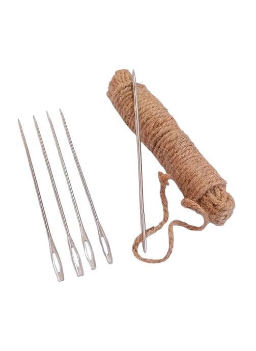 Hookcart 5 PC Hard Needles for Stitching Gunny Bags Canvas with 1 Pack Jute Rope