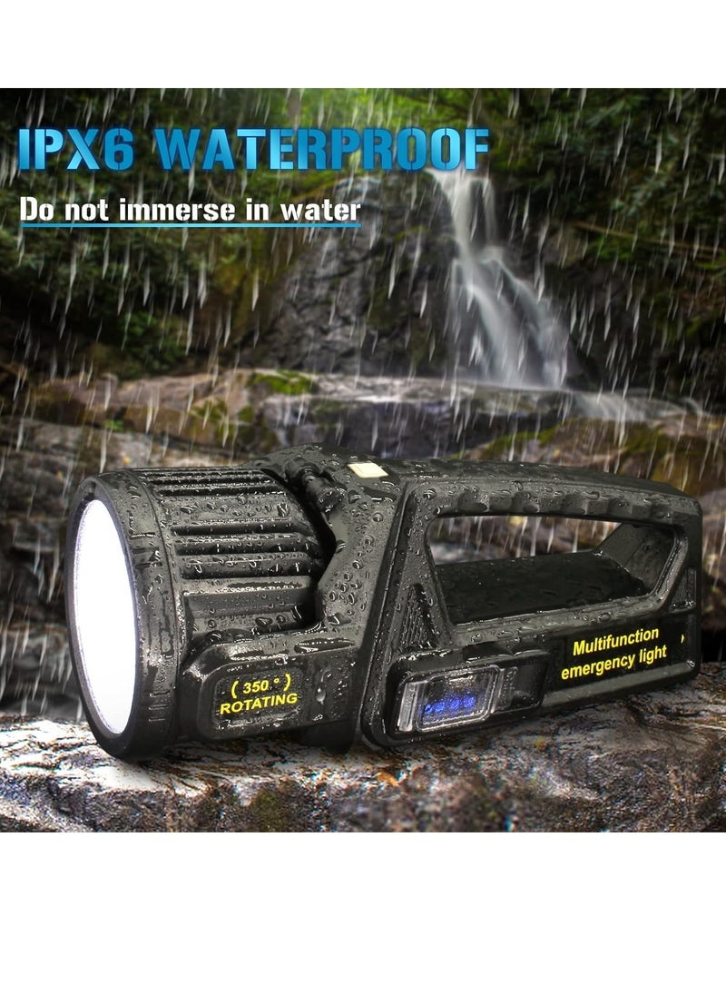 QLIGHT Rechargeable Spotlight Outdoor Handheld, 2,000,000 Lumens Led Spot Light Flashlight with Solar Panels, 9 Modes Waterproof Handheld Spot Light for Outdoor Marine Boating Hunting