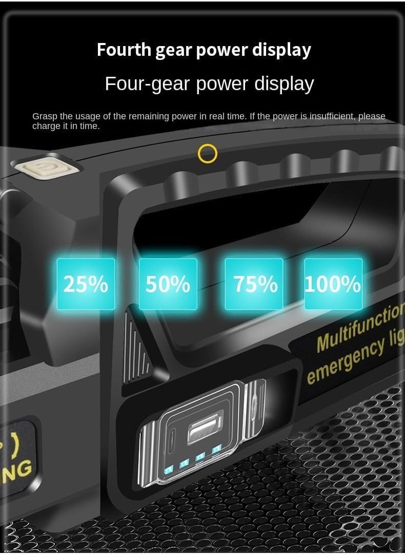 QLIGHT Rechargeable Spotlight Outdoor Handheld, 2,000,000 Lumens Led Spot Light Flashlight with Solar Panels, 9 Modes Waterproof Handheld Spot Light for Outdoor Marine Boating Hunting