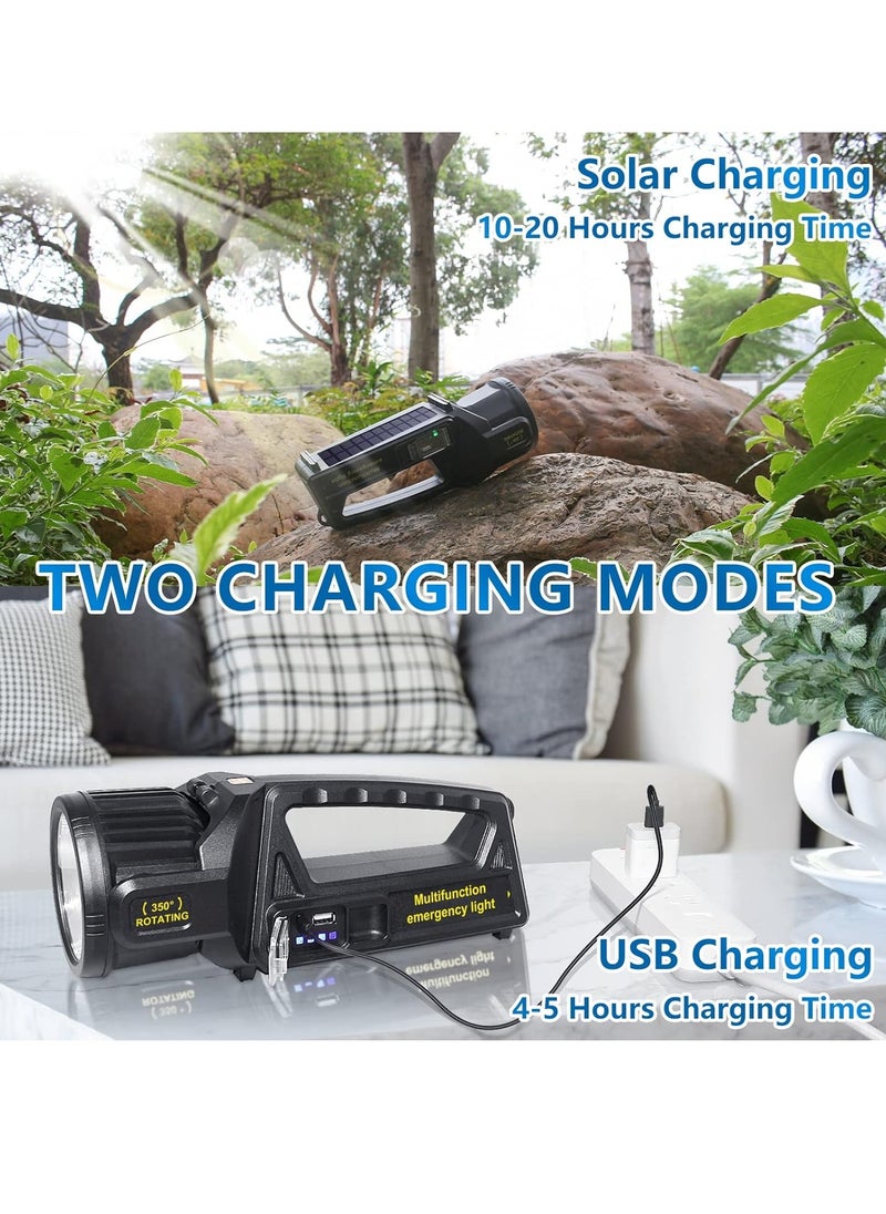 QLIGHT Rechargeable Spotlight Outdoor Handheld, 2,000,000 Lumens Led Spot Light Flashlight with Solar Panels, 9 Modes Waterproof Handheld Spot Light for Outdoor Marine Boating Hunting