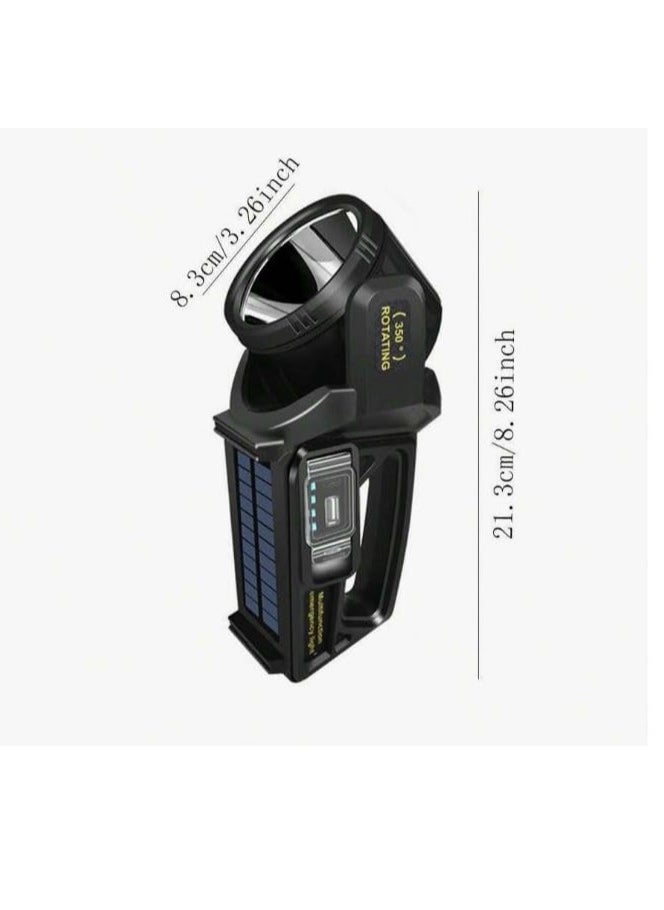 QLIGHT Rechargeable Spotlight Outdoor Handheld, 2,000,000 Lumens Led Spot Light Flashlight with Solar Panels, 9 Modes Waterproof Handheld Spot Light for Outdoor Marine Boating Hunting