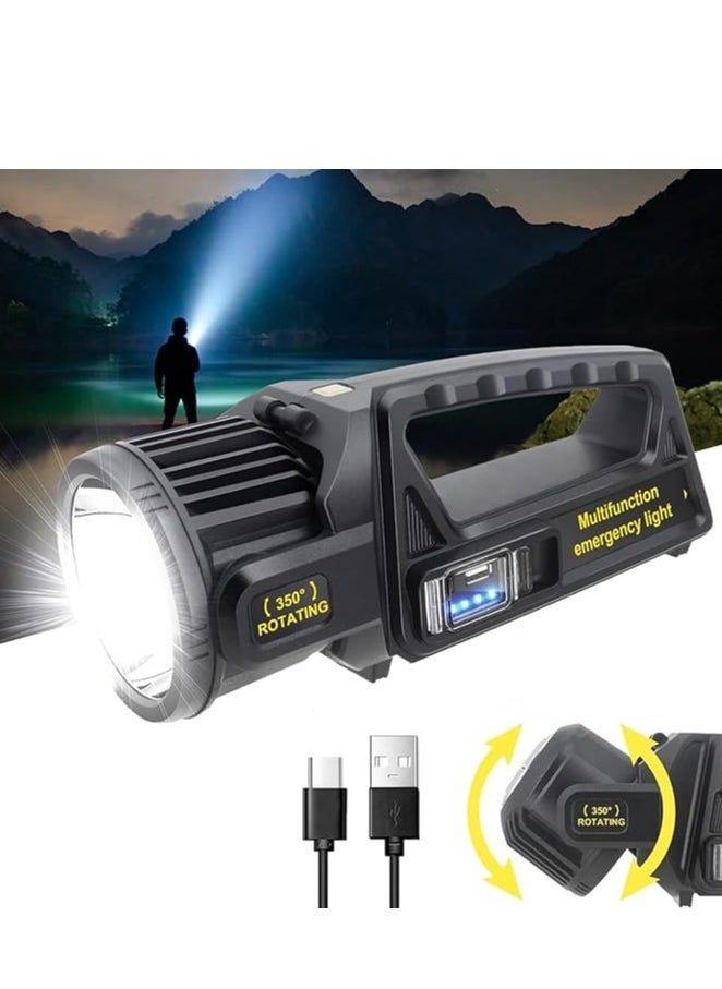 QLIGHT Rechargeable Spotlight Outdoor Handheld, 2,000,000 Lumens Led Spot Light Flashlight with Solar Panels, 9 Modes Waterproof Handheld Spot Light for Outdoor Marine Boating Hunting