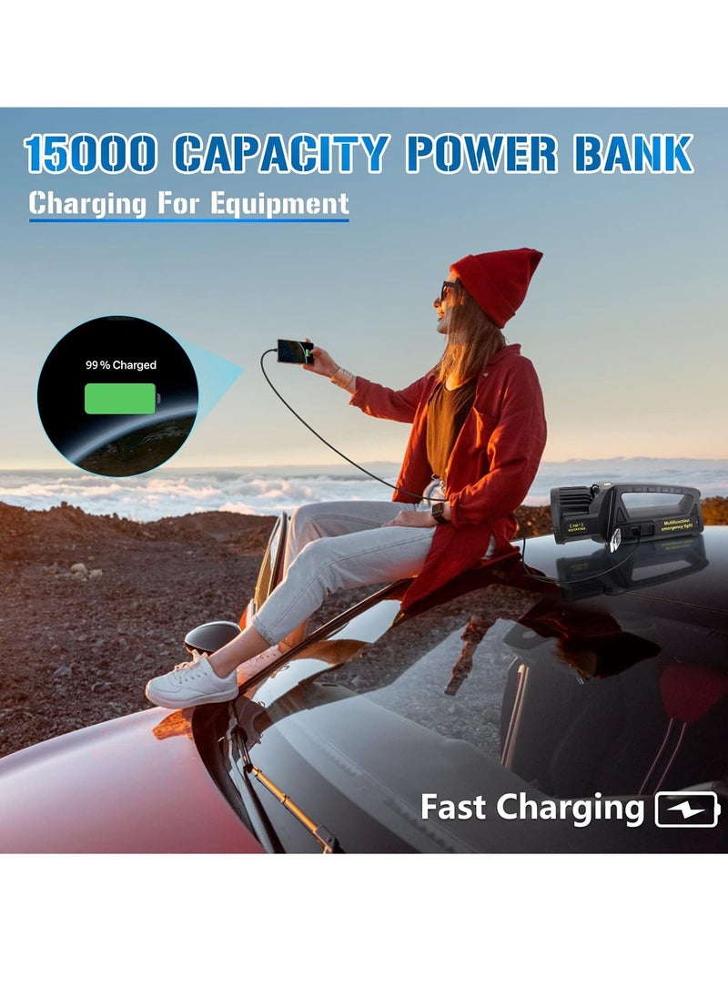 QLIGHT Rechargeable Spotlight Outdoor Handheld, 2,000,000 Lumens Led Spot Light Flashlight with Solar Panels, 9 Modes Waterproof Handheld Spot Light for Outdoor Marine Boating Hunting