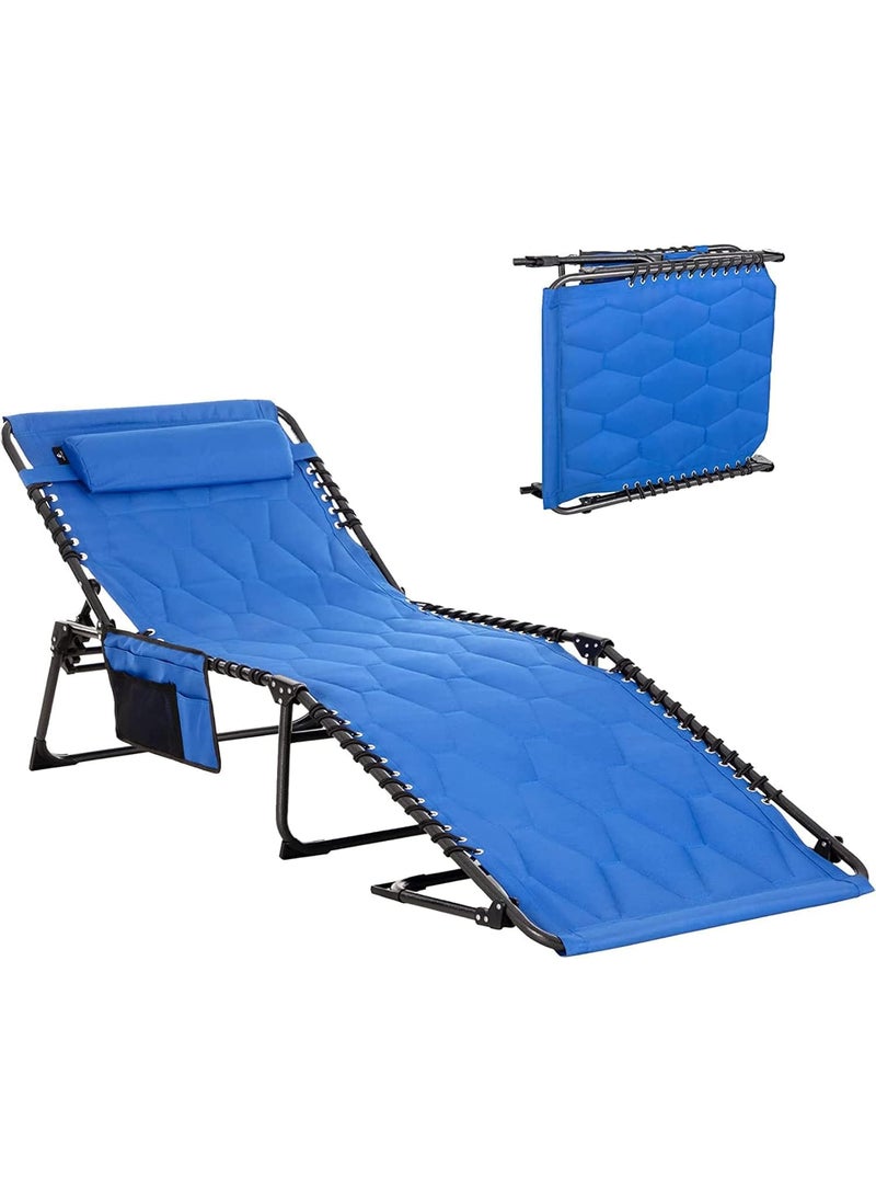 Cloyster Camping Lounger Sun Lounger Garden Padded Folding 5 Adjustable Backrest Lounger Garden Chair Beach Lounger Camping Folding Bed with Pillow for Garden Holiday Outdoor Beach Pool CL03