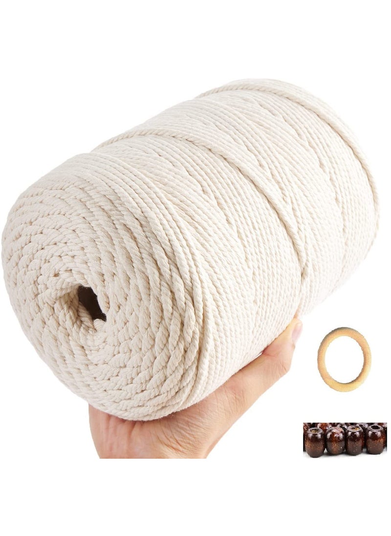 OKDEAL 100 Meter 4MM Compatible for Macrame Cord 4mm 3 PLY Twisted Cotton Cord 100 Natual Cotton Rope for Handmade Plant Hanger Wall Hanging Craft Making