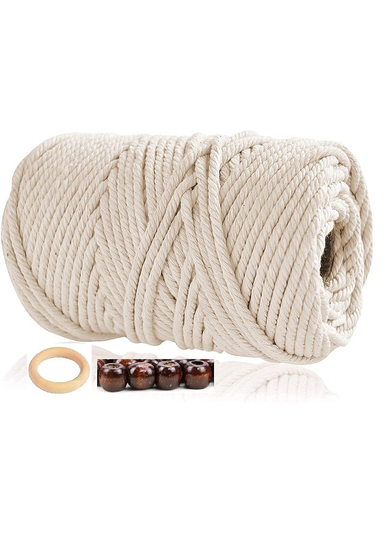 VMPS Natural Color Cotton Cord 4mm x 100 Meters Cotton Cord Rope Cotton Yarn Cotton Craft Cord for Plant Hangers Wall Hanging DIY Crafts