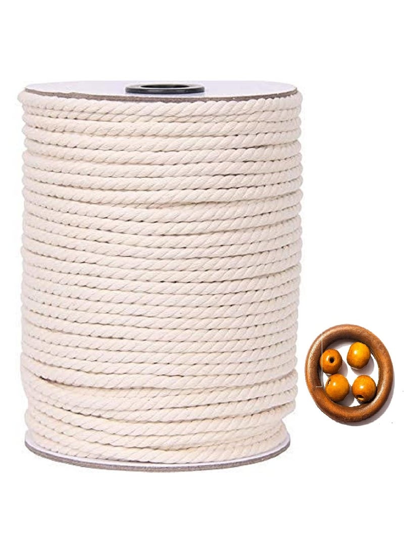 OKDEAL Cotton Cord 5mm x 100 Meters Natural Handmade Cotton Rope 3 Strand Twisted Cotton Rope for Wall Hanging Tapestry Plant Hangers Gift Wrapping DIY Craft OffWhite