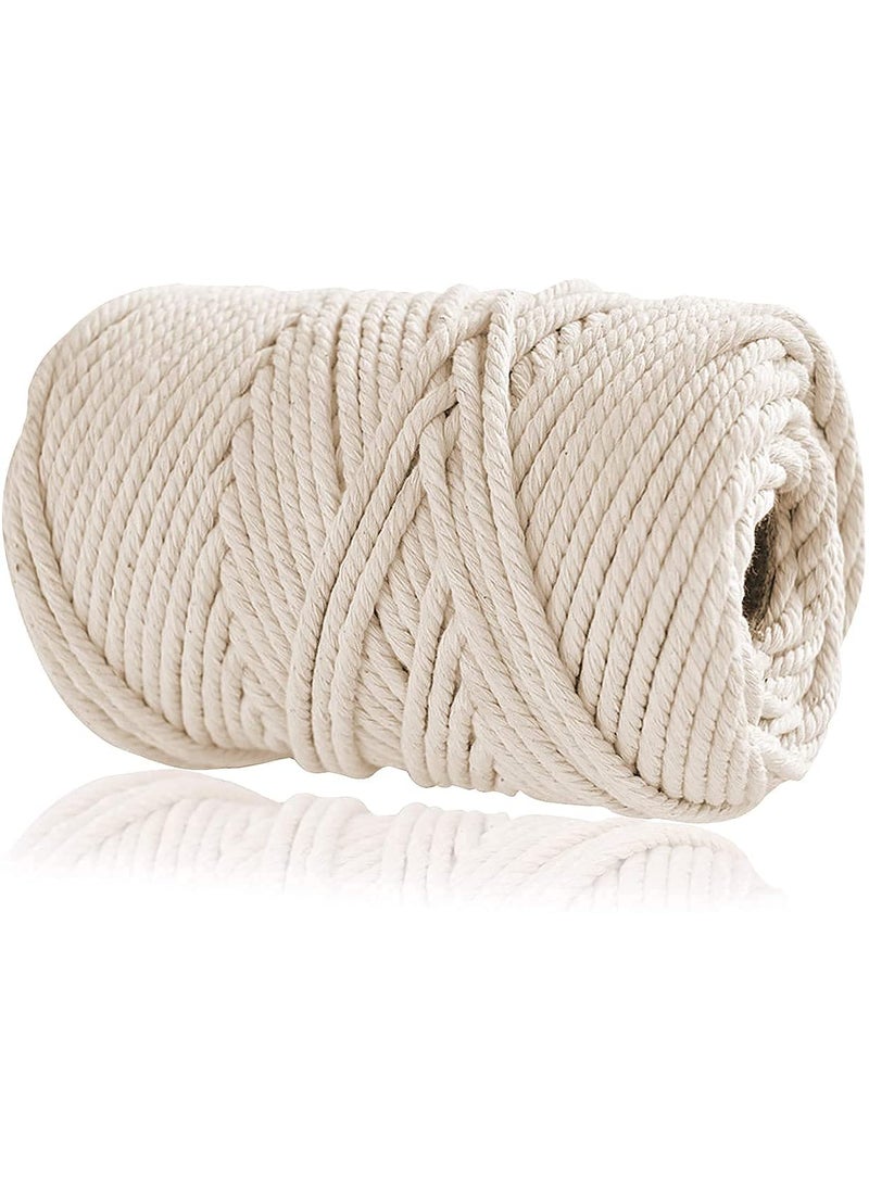 VMPS 3Ply 3mm 200 Meters Natural Cotton Rope Cord for Making Rope Wrapped Jars Vase Rope Bucket Lamp Coaster DIY Rope Craft Project with 1 Wooden Ring and 4 Wooden Beads Free